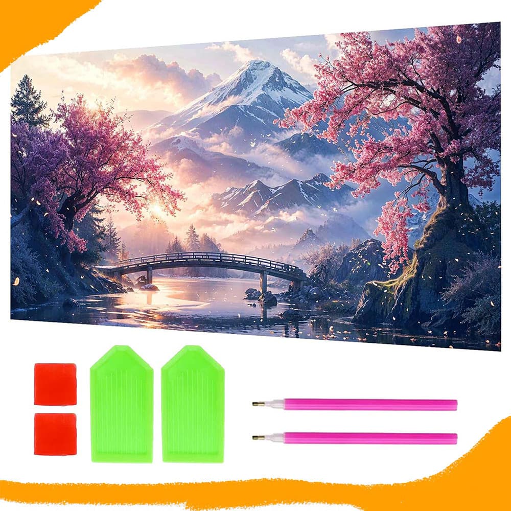 Kits de arte com gemas para pintura em montanhas Kits de pintura com diamantes redondos ao pôr do sol DIY 5D 40x70 cm