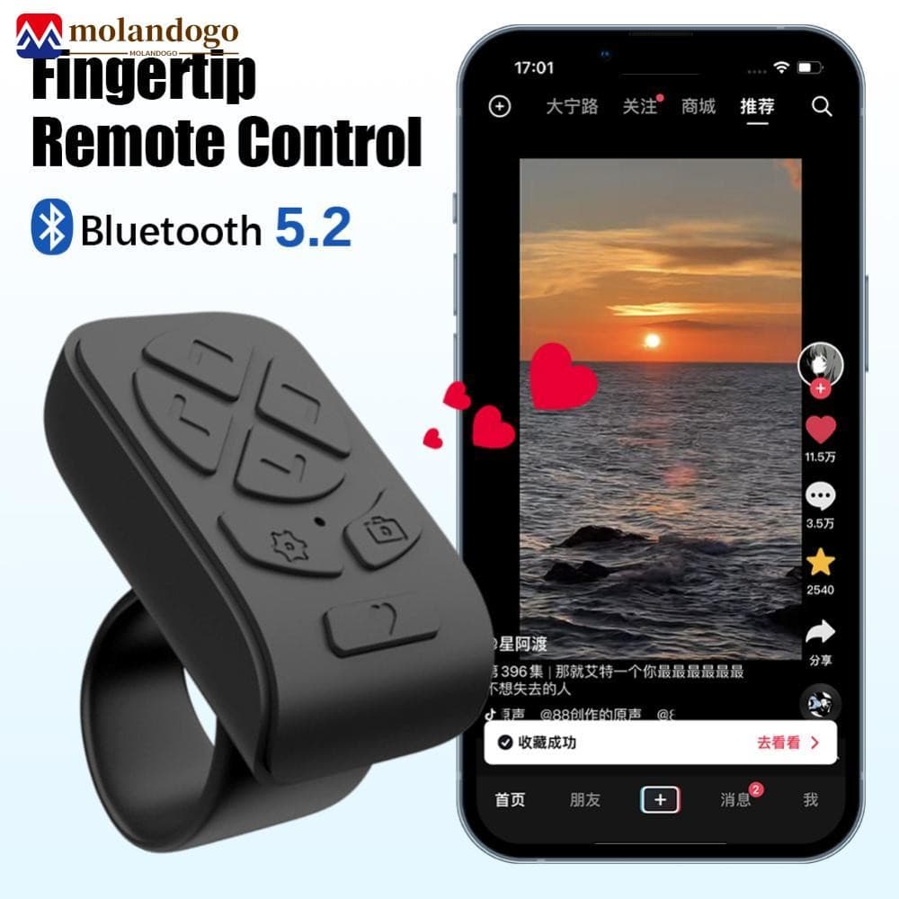 Milandogo 7 Botões Blutooth Controle Remoto Rolagem Dedo Celular De Vídeo Selfie Stick Página Automática Controlador De 