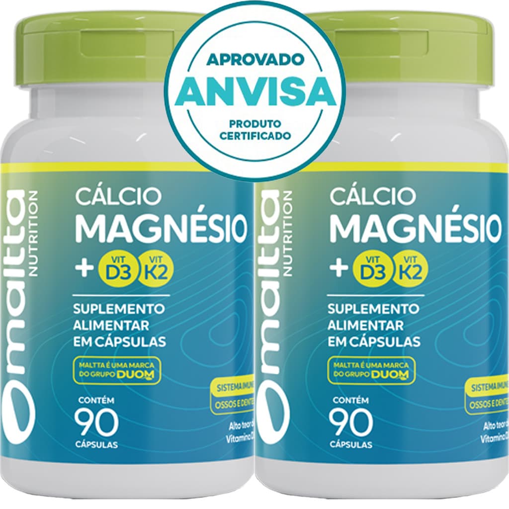 KIT 2x Cálcio + Magnésio + Vitamina K2 + Vitamina D3 - 90 Cápsulas 660mg - Maltta