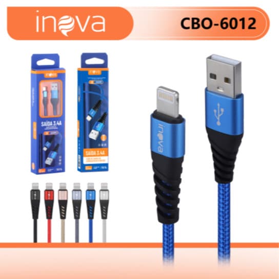 Cabo para iphone inova 3.4A Carga Rápida (2 METRO)  - I6 Cabo Carregador Celular iPhone Original Inova