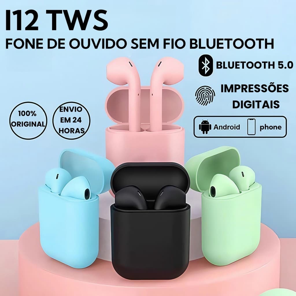 i12 TWS Fone De Ouvido Bluetooth Sem Fio Com Fones Estéreo Intra-Auriculares Microfone Para Jogos Esportivos Xiaomi