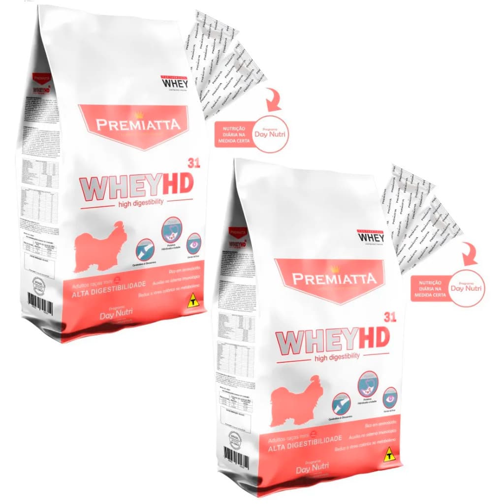 KIT 2 Rações Premiatta Ração Whey Hd 31 Cães Adultos Raças Mini 3Kg (30X100G) (embalagem: branco/laranja)