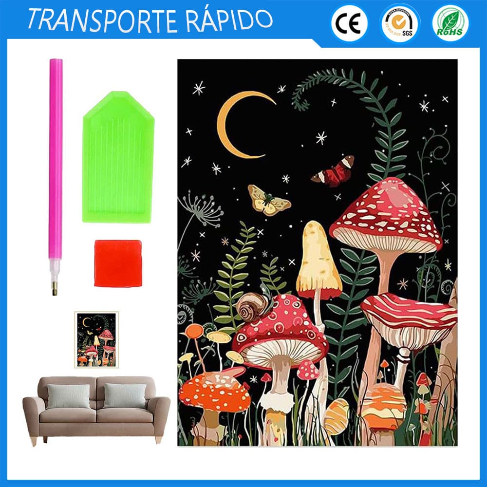 DIY pintura diamante 5D ponto pintura diamante cogumelo floresta decoração de parede pintura 40x30cm