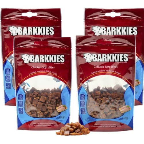 4 Petisco Natural para Cachorro Barkkies Frango 100g Soft Bites Snack Premium Treino Cães Saudável