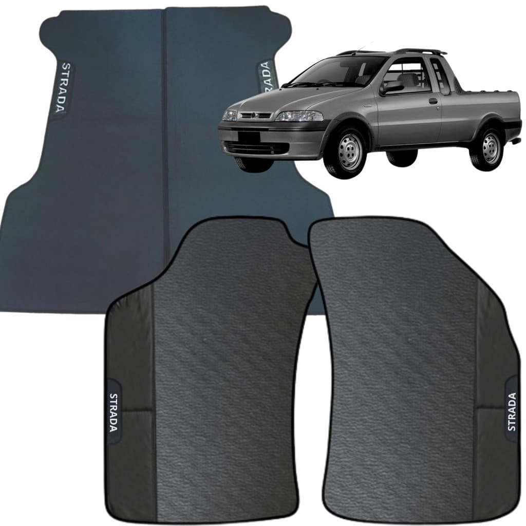 Kit Jogo Tapete Strada 1996 a 2003 4 Peças + Tapete caçamba Emborrachado Automotivo Personalizado