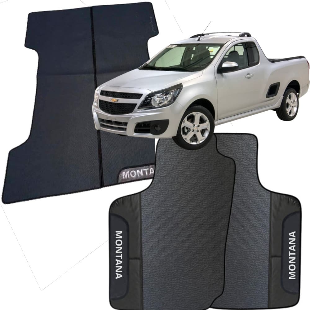 Kit Jogo Tapete Montanta 2011 a 2019 4 Peças + Tapete Caçamba Emborrachado Automotivo Personalizado