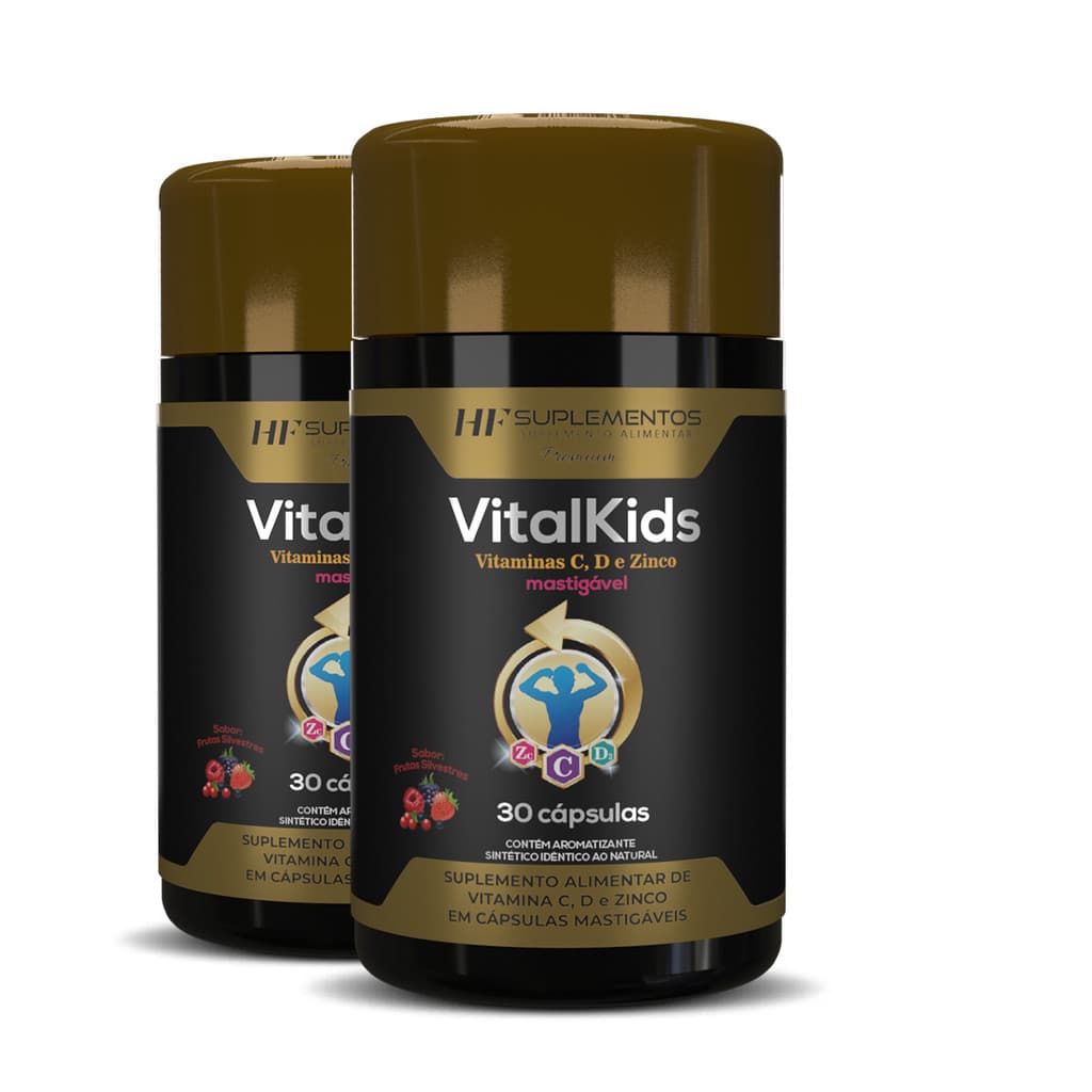 Kit 2 unidades Vitalkids Infantil 30 Cápsulas Mastigáveis HF Suplementos – Vitaminas, Minerais e Sáude Para Crianças!