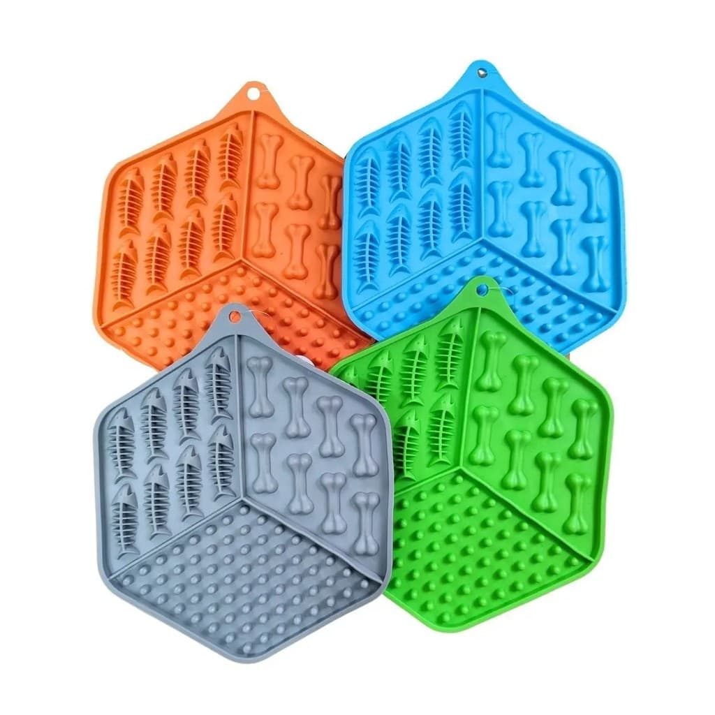 Comedouro Lambedor Interativo Tapete Lamber Hexagono Ração Úmida Para Cachorro Gatos