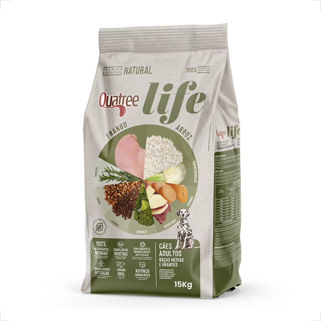 Ração Quatree Life Cães Adultos Raças Médias Grandes - 15Kg