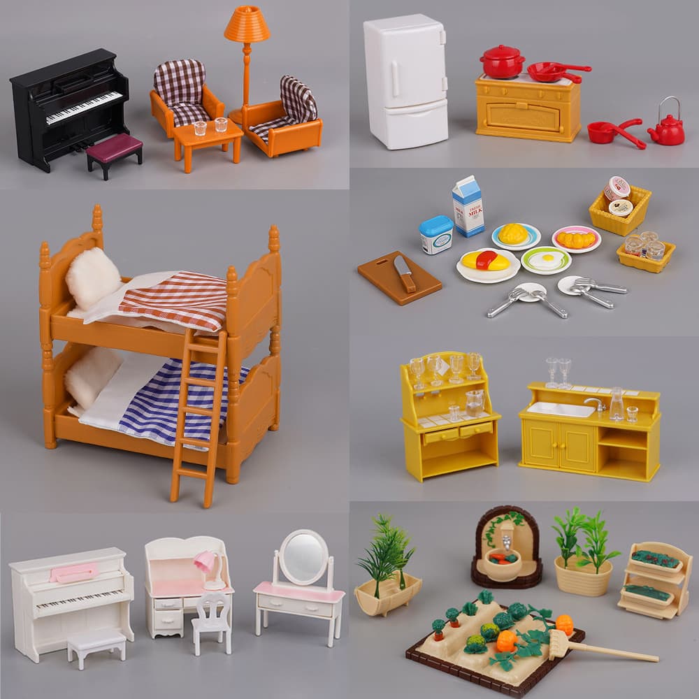 Floresta Animal Família Casa De Bonecas Móveis 1/12 Brinquedos Em Miniatura Menina Acessórios Quarto Banheiro Kit Para D