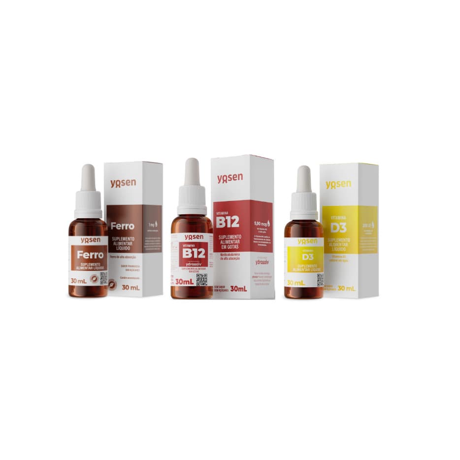 Ferro Bisglicinato + Vitaminas B12 + Vitamina D3 Yosen Líquido 30ml Cada