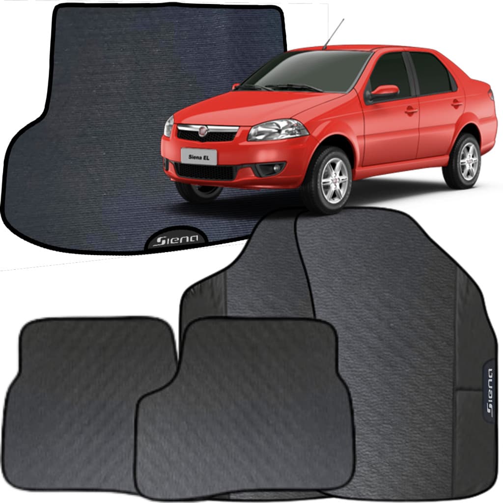 Kit Jogo Tapete Siena 2014 a 2019 4 Peças + Tapete Prota Malas Emborrachado Automotivo Personalizado