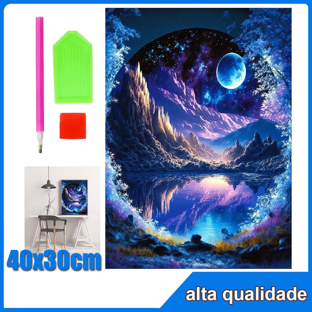 Lua Azul Pintura Diamante 5D Pintura de Diamante Conjunto De Pintura Com Diamante  Conto De Fadas Redondo 5D Kits