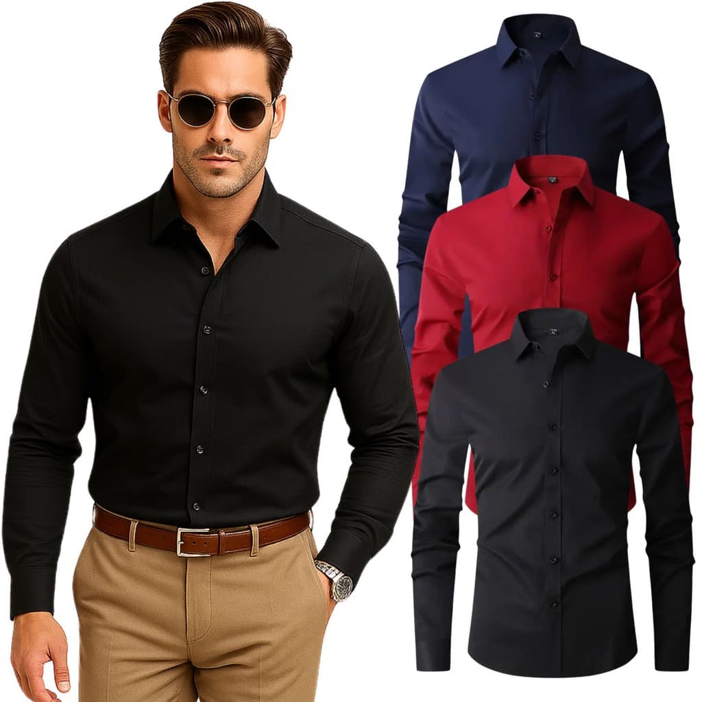 Camisa Social Masculina Slim Manga Longa com Elastano - Não Amassa