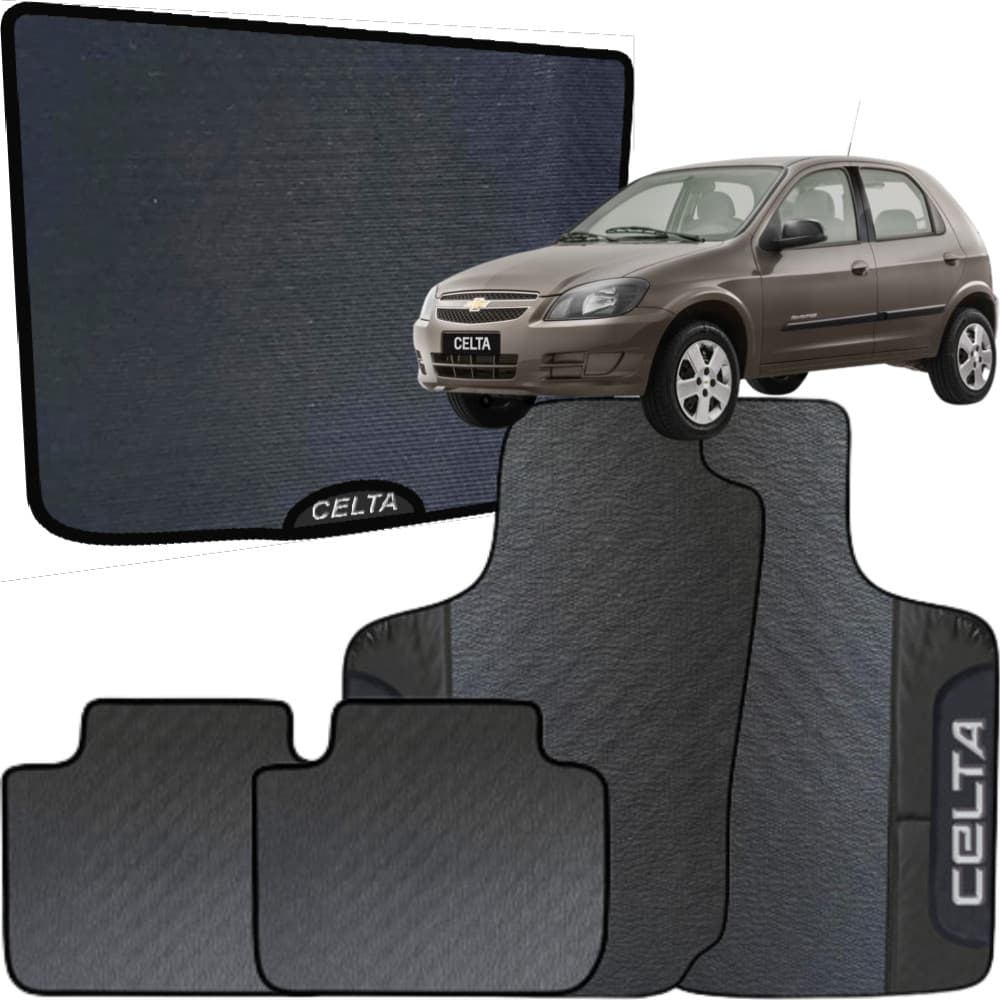 Kit Jogo Tapete Celta 2000 a 2015 4 Peças + Tapete Porta Mala Emborrachado Automotivo Personalizado