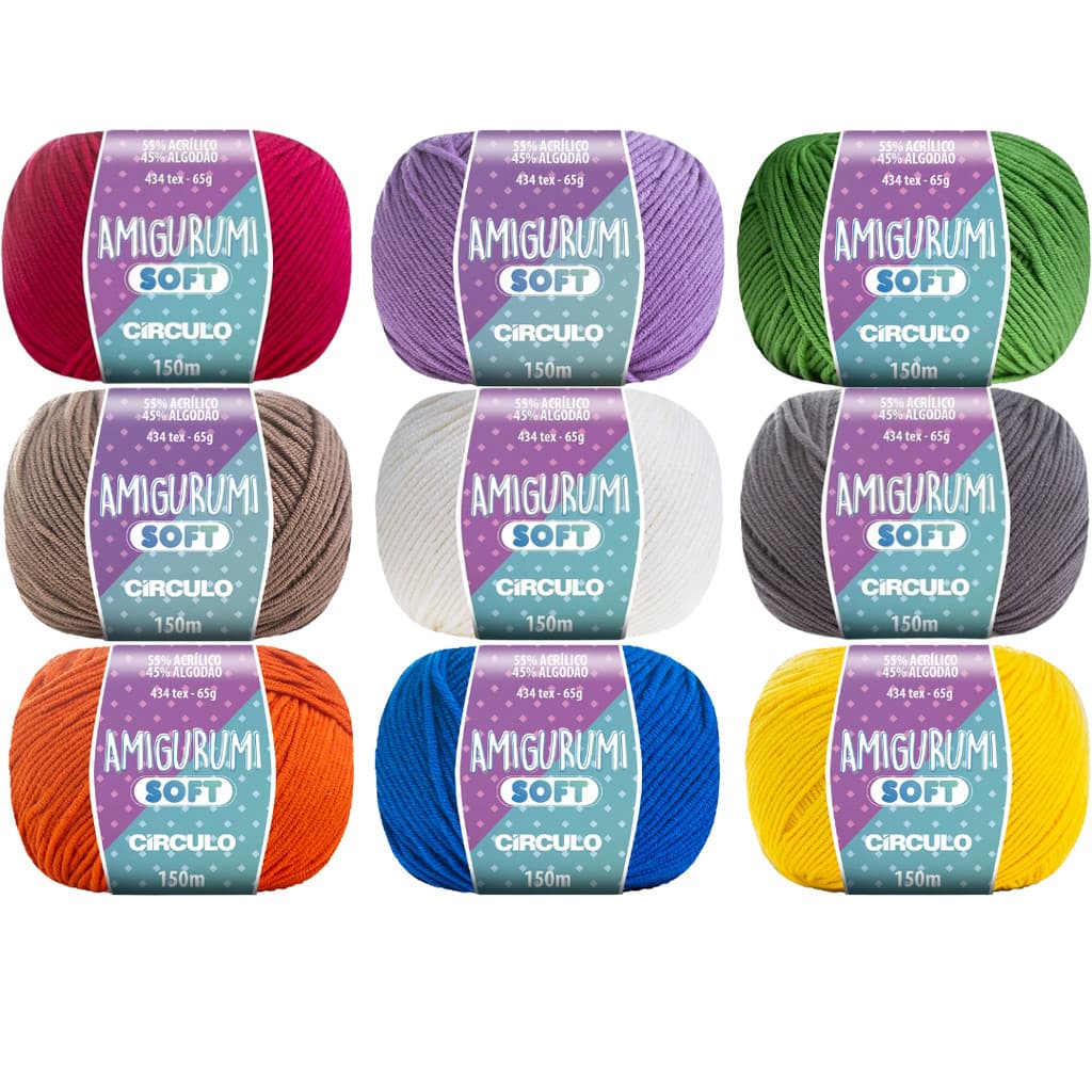 Kit Fio Amigurumi Soft 9un - Círculo - 65g e 150m - Tricô, Crochê - Escolha Sua Cor