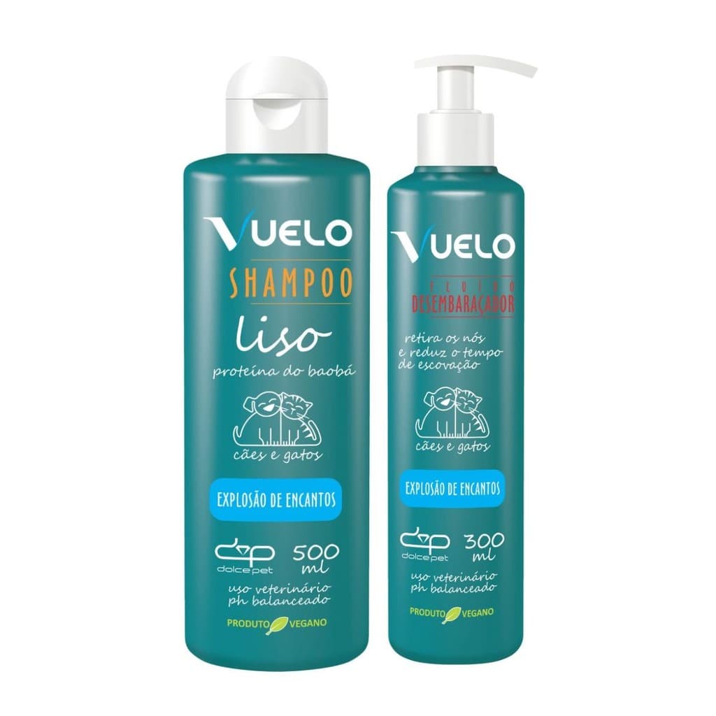 Kit Vuelo Shampoo Hidratante + Fluido Desembaraçador para Cães e Gatos - Brilho e Maciez