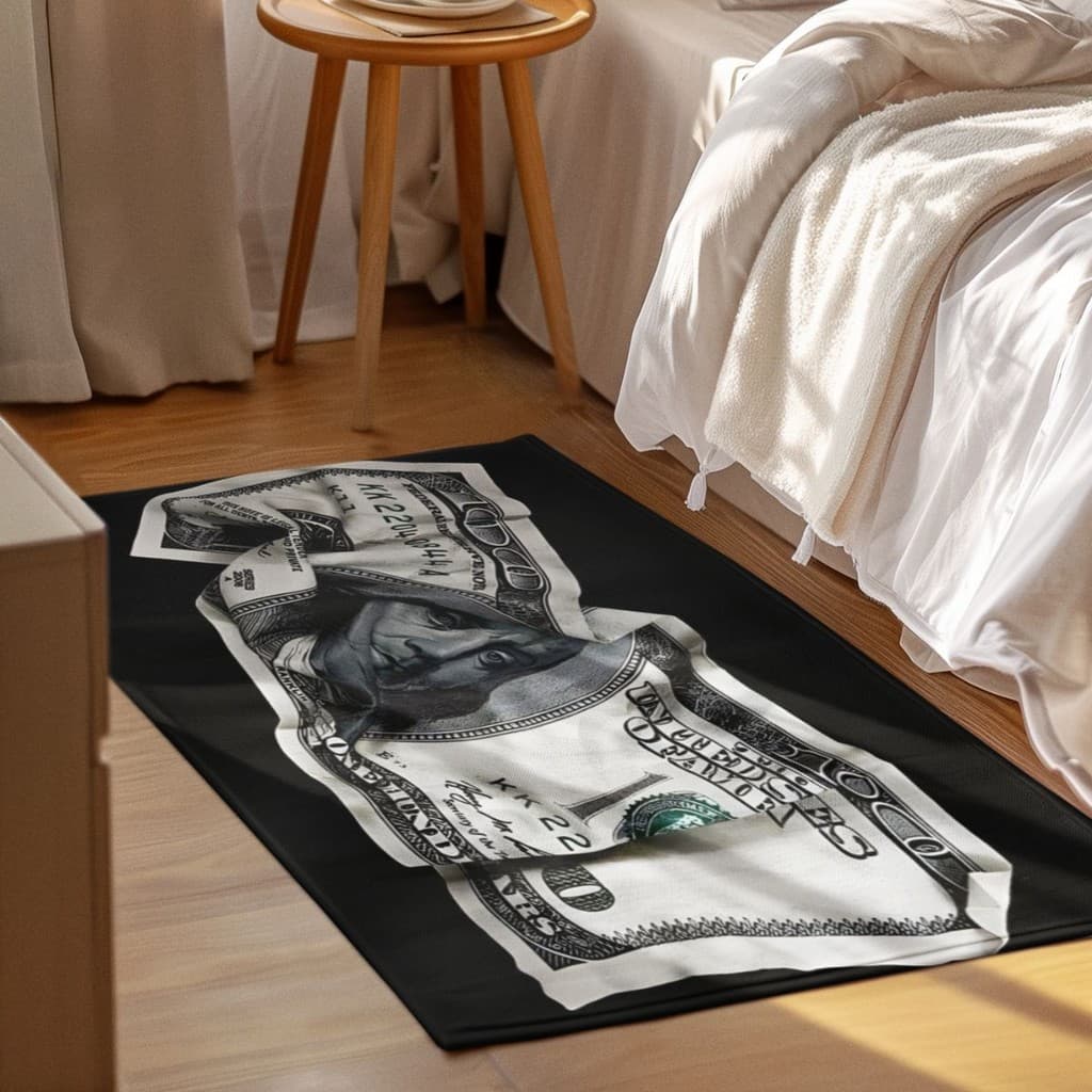 Tapete Decorativo Dólar 118x70cm Antiderrapante Sala, Quarto e Escritório
