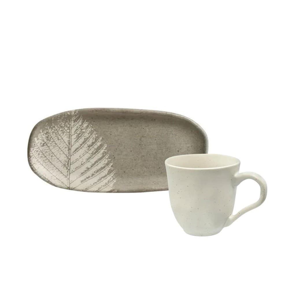Xícara de Café e Pires Oval Cerâmica Orgânico Seiva 120ml - 1 Unid.