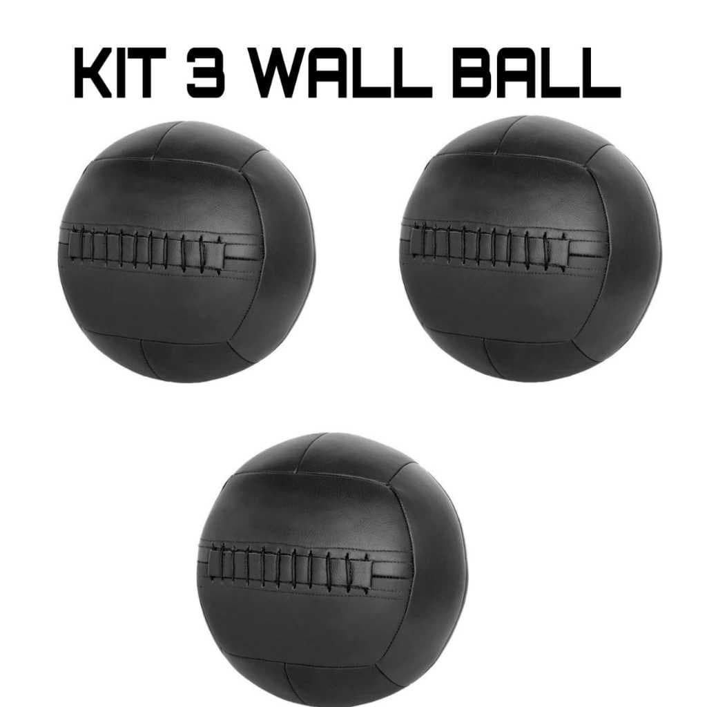Kit 3 Wall Ball Em Couro Legitimo Para Treinos E Musculação 8, 10 E 12kg
