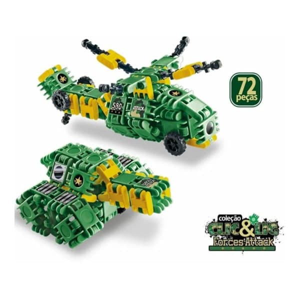 Brinquedo de Montar 71 Peças Forces Attack Clic & Lig Militar Plasbrink Tipo Lego