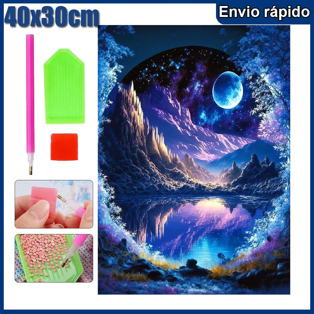 40x30cm Lua Azul Pintura Diamante 5D Pintura de Diamante Conjunto De Pintura Com Diamante Para Adultos Redondos