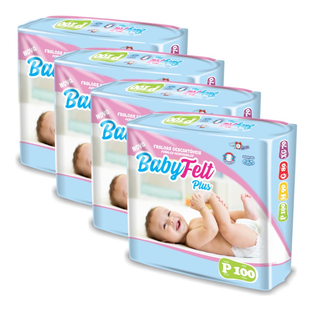 Kit com 4 Pacotes Fralda Descartável Infantil Baby Felt Plus Direto da Fábrica Revenda Barato