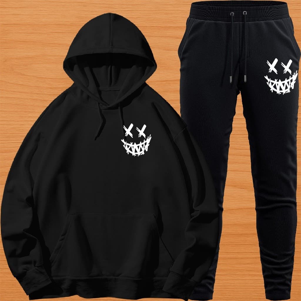 Conjunto Moletom Unissex Adulto Blusa de Frio Canguru e Calça Personalizada Estampa SMILE X