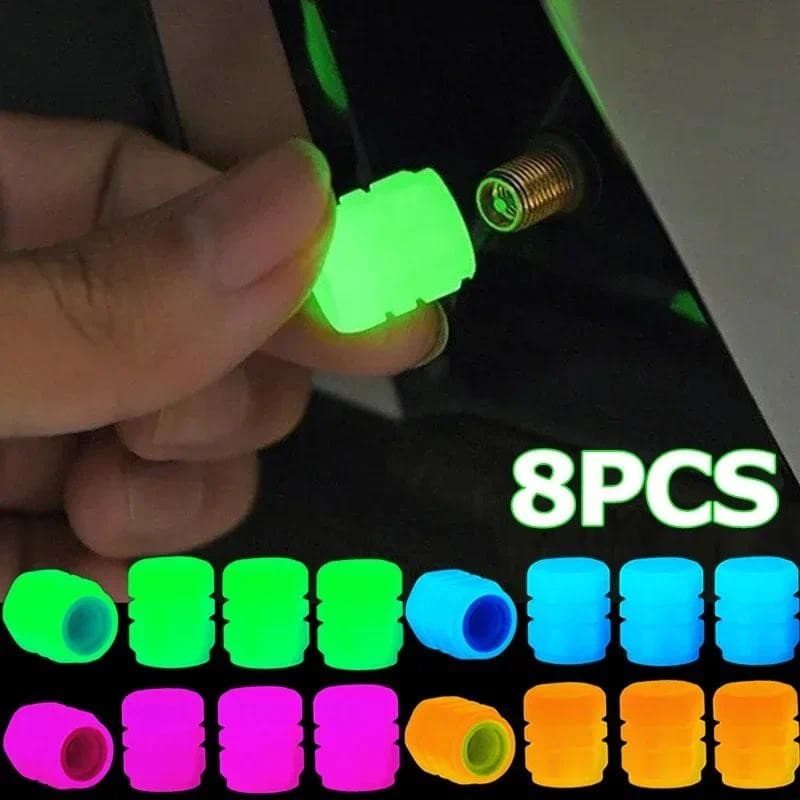 2/4/8 Pçs Tampas De Válvula Luminosas Fluorescente Noite Brilhante Carro Motocicleta Bicicleta Roda Pneu Hub Luminosa