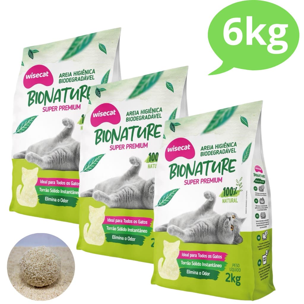 Kit 3 Areia Sanitária De Mandioca Granulado Para Gatos Biodegradável Wisecat 2 kg
