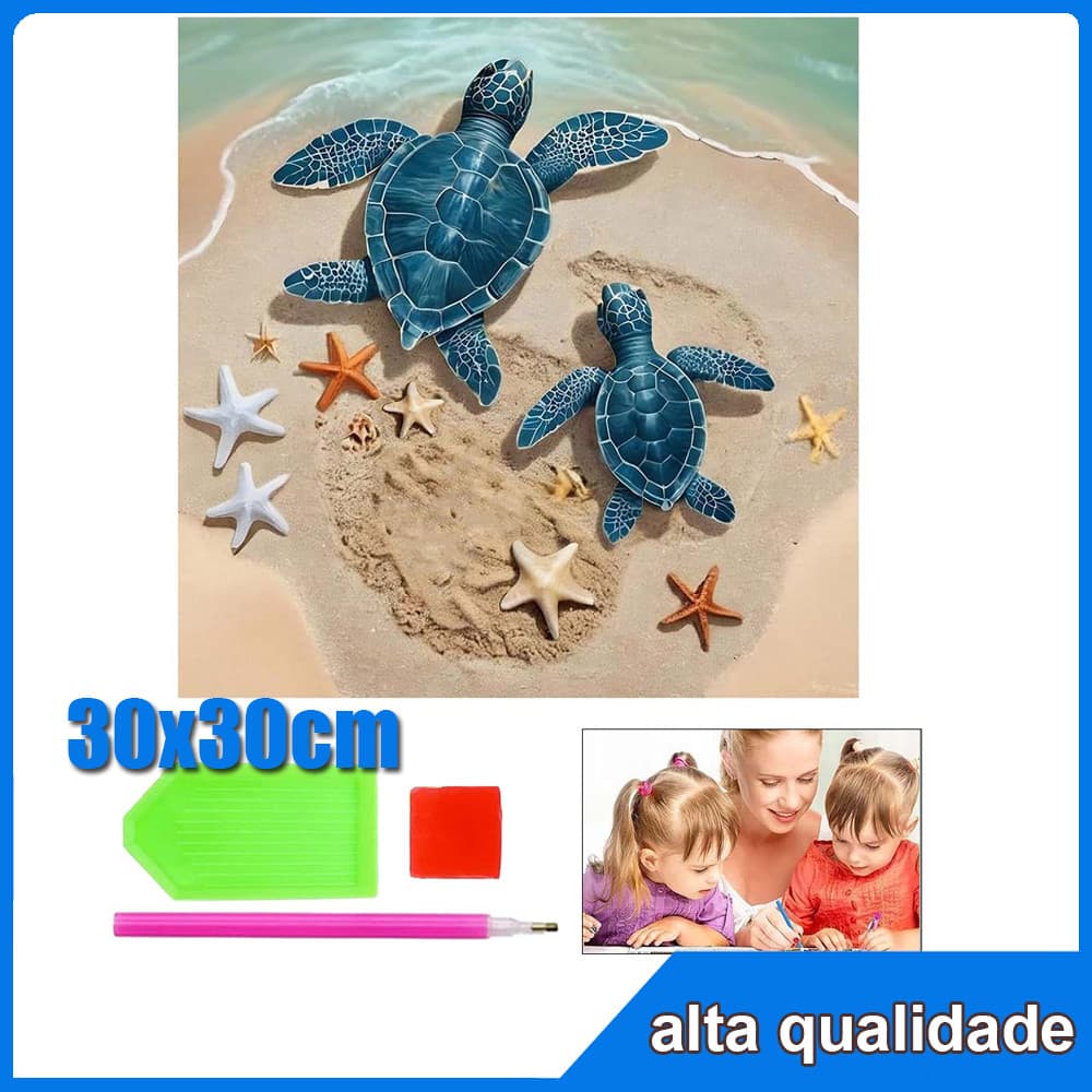 Tartarugas Pintura Diamante 5D Pintura de Diamante Conjunto De Pintura Com Diamante  Conto De Fadas Redondo Kits 30x30cm