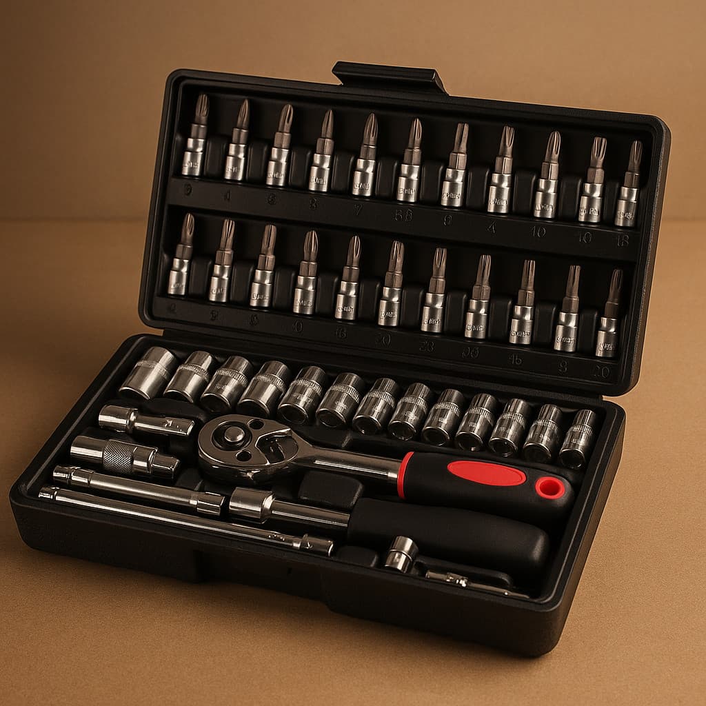 Kit Caixa de Ferramentas 46 Chave Catraca Jogo De Soquetes Allen Torx Ferramentas e maleta Manutenção Homem Casa
