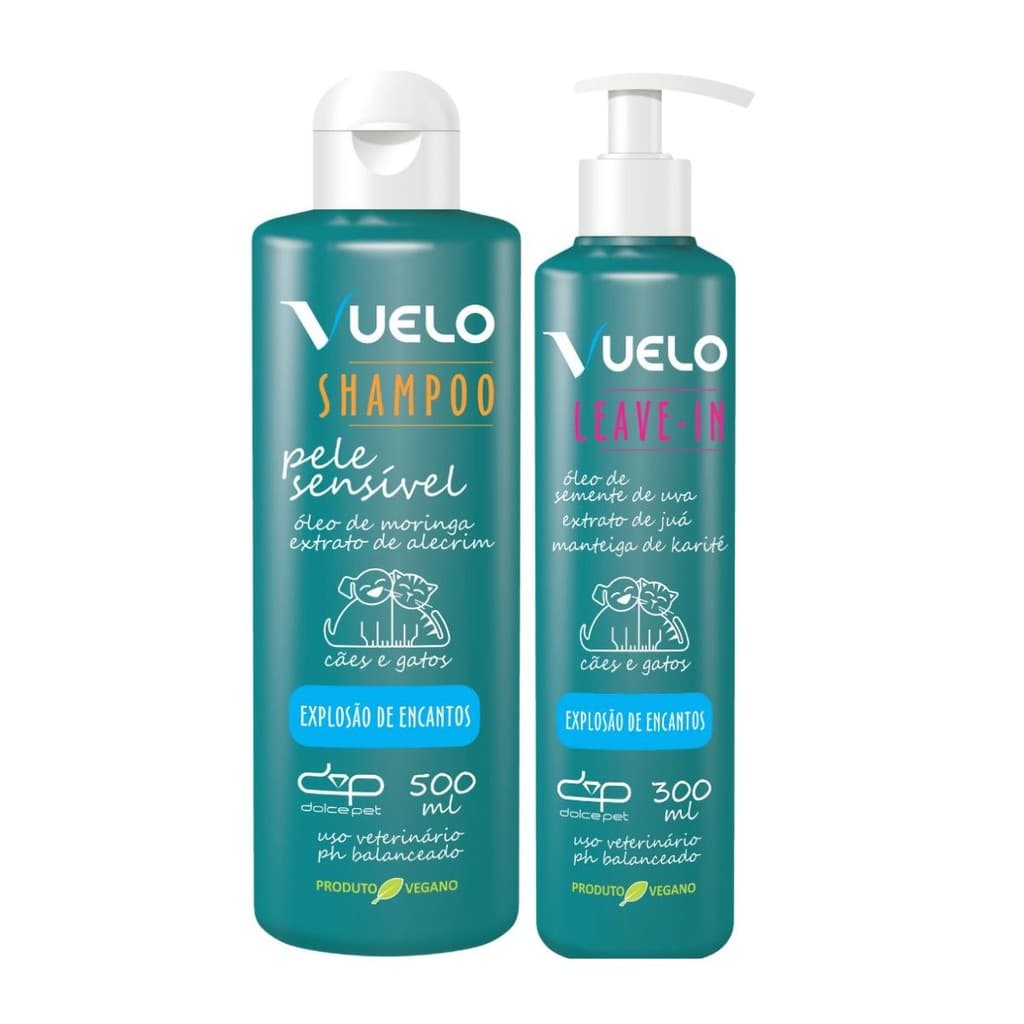 Kit Vuelo Shampoo Pele Sensível + Leave-in Explosão de Encantos para Cães e Gatos - Dolce Pet