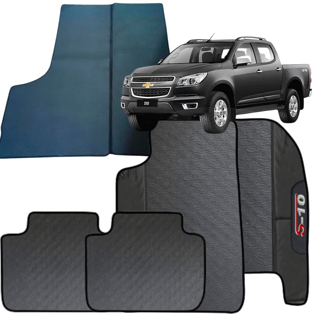 Kit Jogo Tapete S10 2013 a 2019 4 Peças + Tapete Caçamba Emborrachado Automotivo Personalizado