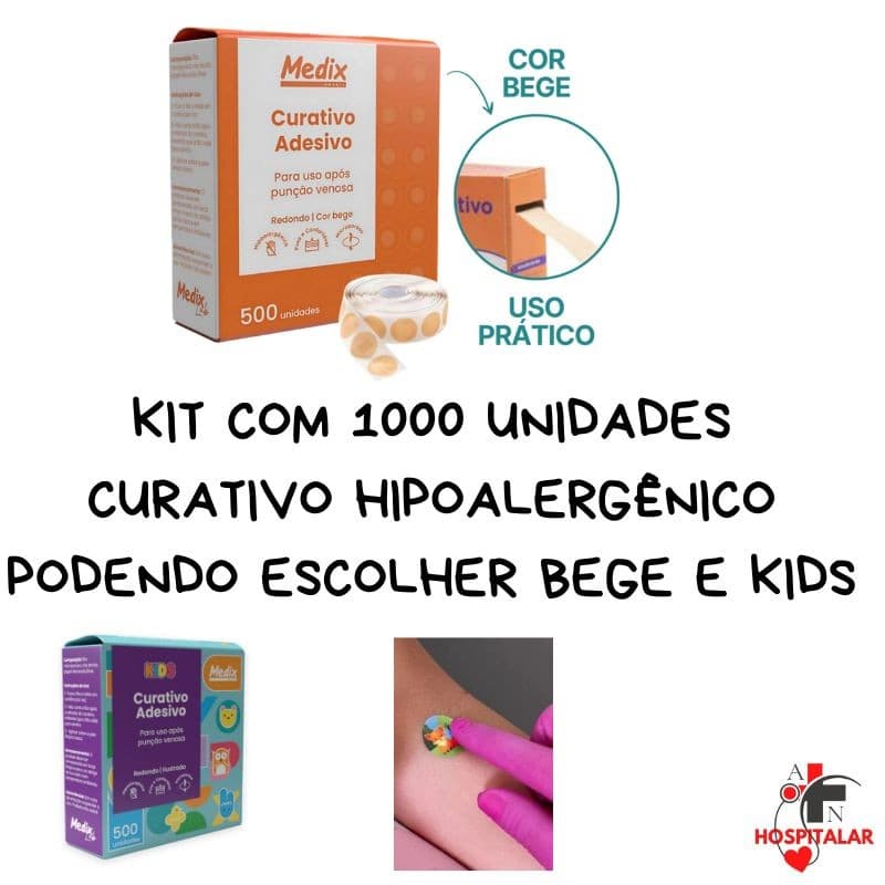 Kit com 1000 Unidades Curativo Hipoalergênico Bege e Kids