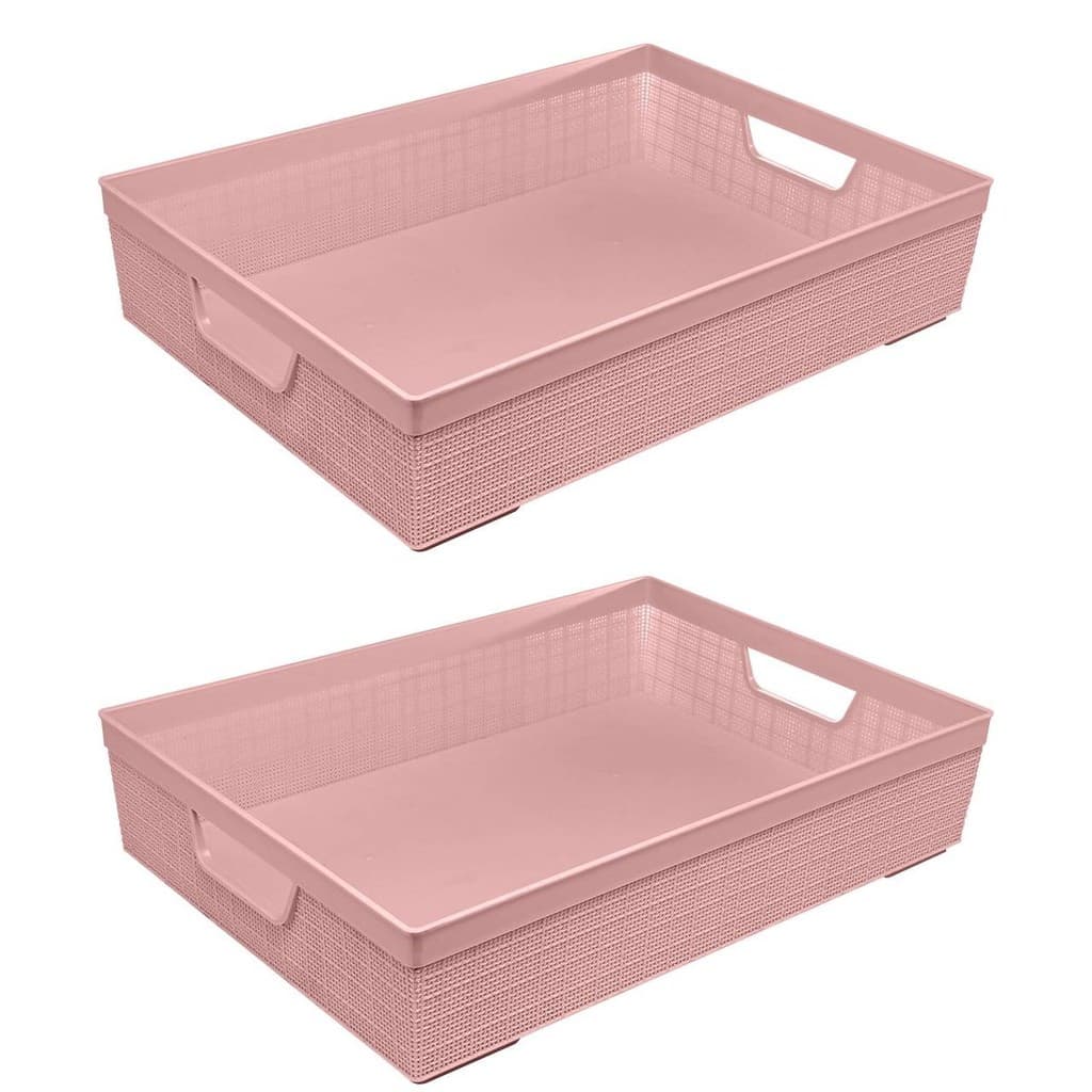 Kit 2 Cestos Organizadores Juta A5 2L Rosa Empilhável Multiuso Banheiro Closet Jaguar