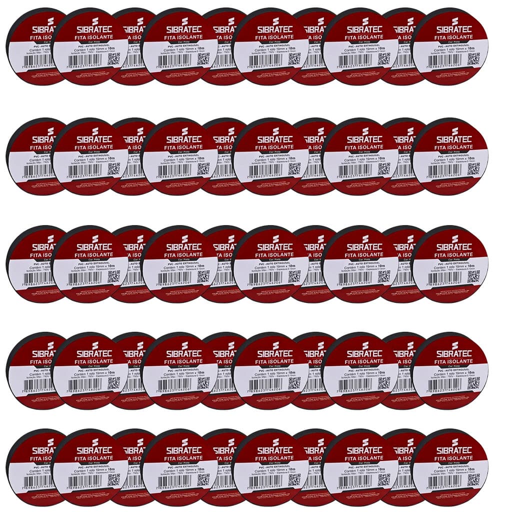 KIT ATACADO 50 FITA ISOLANTE SIBRATEC PRETA DE 19MM X 10MT
