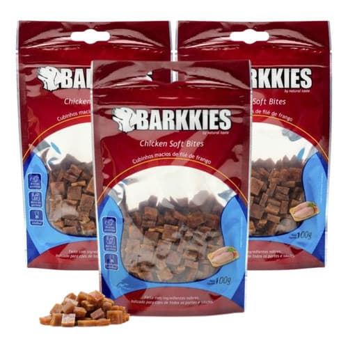 3 Petisco Natural para Cachorro Barkkies Frango 100g Soft Bites Snack Premium Treino Cães Saudável