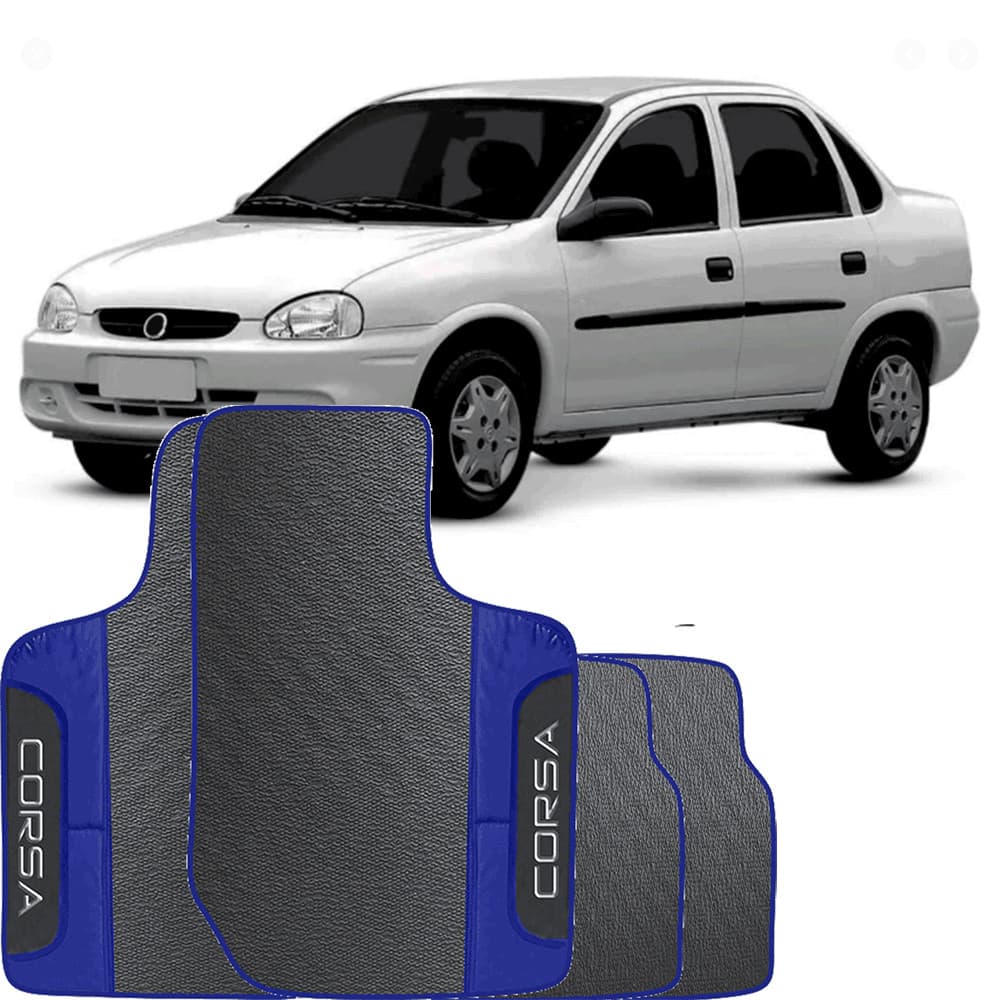 LINDO JOGO TAPETE 4 PEÇAS  AUTOMOTIVO   AZUL  CORSA SEDAN CLASSIC 1996 A 2009 EMBORRACHADO