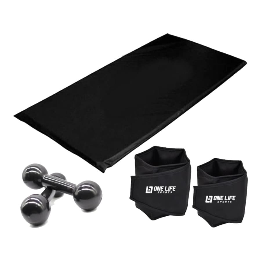 Kit Colchonete + Caneleira 2 Kg + Halter 4 Kg Treino em Casa Musculação Academia