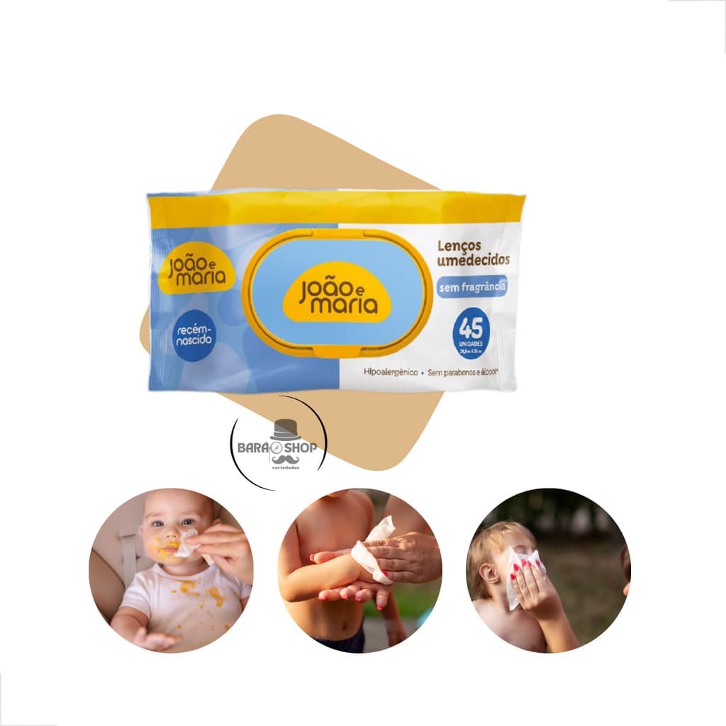 Lenço João E Maria Umedecido Sem Fragrância 45 Unid Infantil Lançamento Cimed Garante o Carinho da Pele Delicada do Bebê