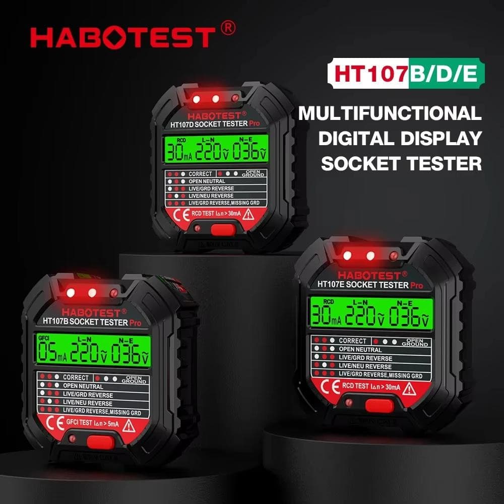 HABOTEST HT107 Testador De Soquete Digital Tensão 30mA RCD Teste Detector Inteligente Ue Eua Reino Unido Plug Terra Zero