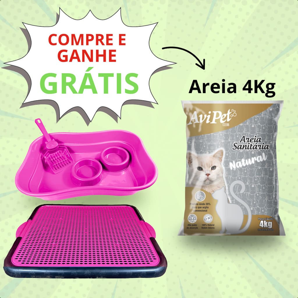 Kit Gato Completo Bandeja Sanitária+Areia Natural Tradicional 4kg