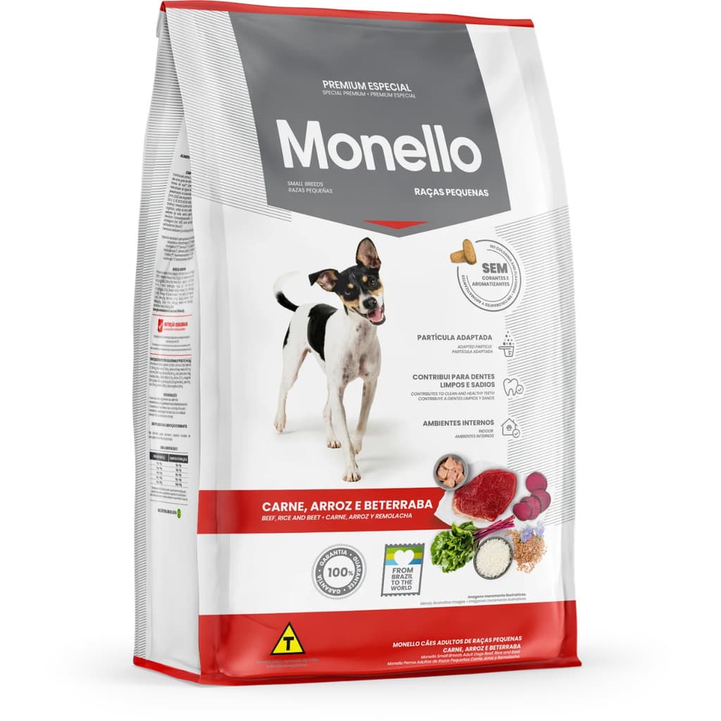 MONELLO CÃES ADULTOS RAÇAS PEQUENAS CARNE, ARROZ E BETERRABA 15KG