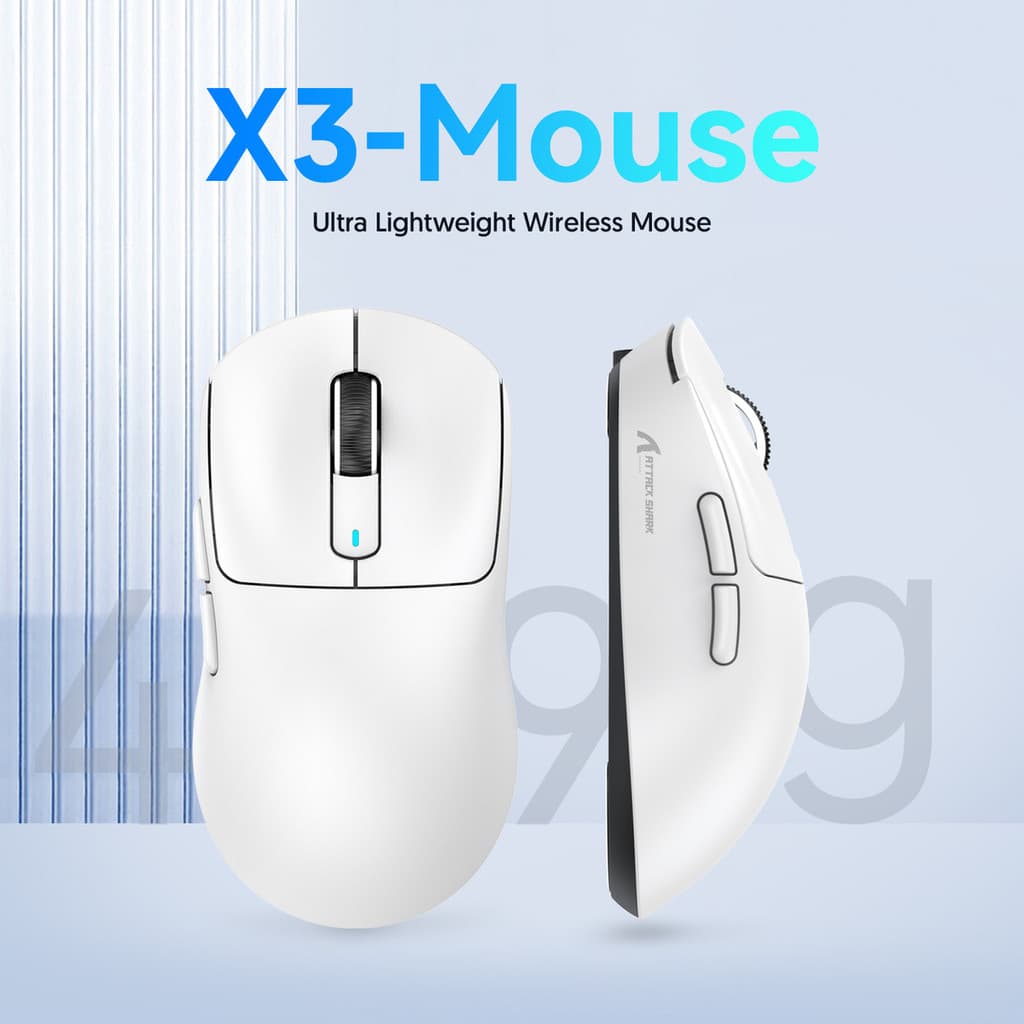 Mouse Para Jogos Sem Fio ATTACK SHARK X3 49g PixArt PAW3395 42000 DPI Tri-Modo BT5.4/2.4 Ghz/USB-C 1K Hz Polling Rate