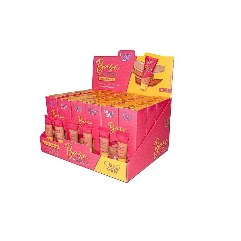 BASE HIDRATANTE LIQUIDA EFEITO NATURAL CITY GIRLS COM ÁCIDO HIALURÔNICO E VITAMINA E