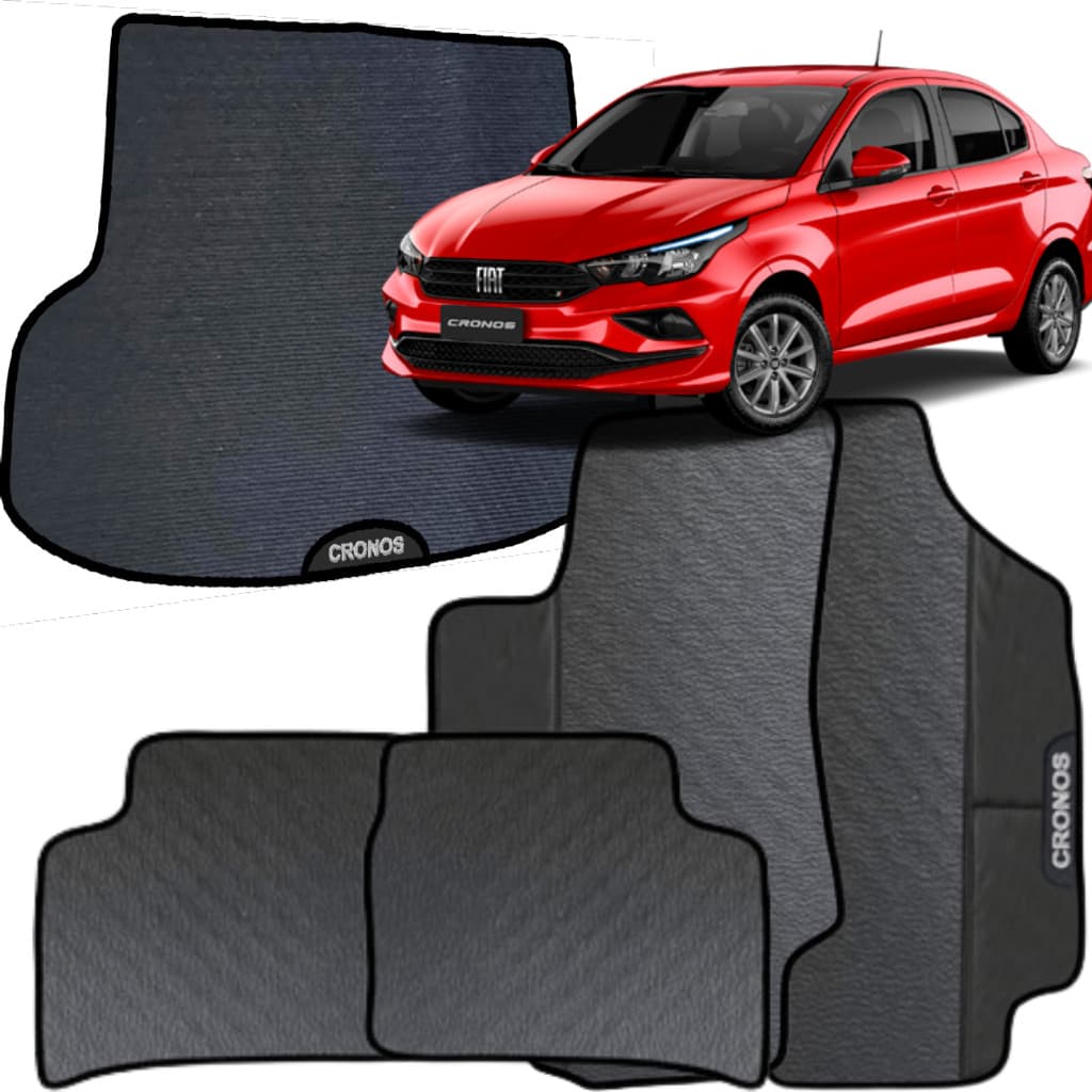 Kit Jogo Tapete Cronos 2004 a 2012 4 Peças + Tapete Porta Mala Emborrachado Automotivo Personalizado