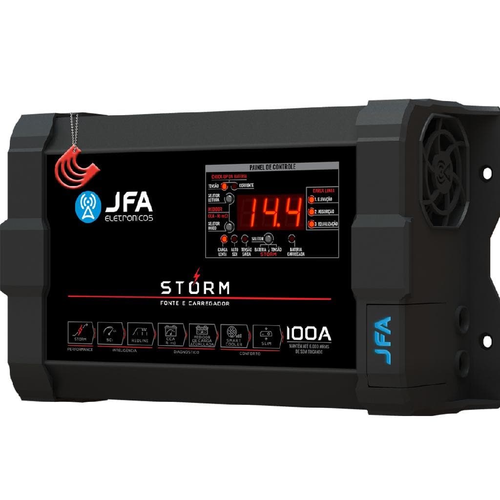 Fonte JFA Storm 100A Bivolt Carregadora Bateria Para Som Automotivo Trio Paredão Festa Show 1500w