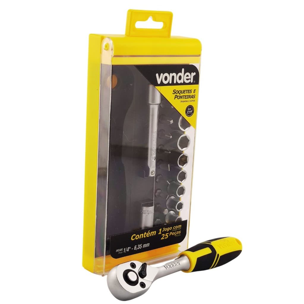 Jogo Catraca Reversível com 24 Bits e Soquetes Sextavados 1/4" 4mm a 13mm - Vonder