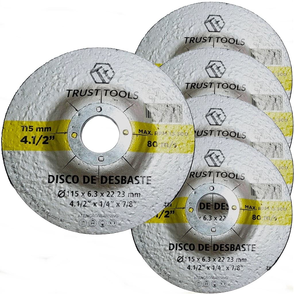 Kit 5 Discos Desbaste Para Ferro Aço Inox Materiais Ferrosos Para Esmerilhadeira 115mm 4.1/2"